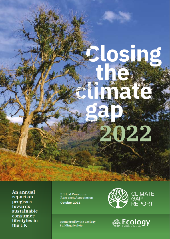 Cover image of report with tree in background. Closing the climate gap 2022.
